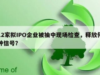 12家拟IPO企业被抽中现场检查，释放何种信号？