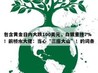 包含黄金日内大跌100美元，白银重挫7%！前桥水大佬：当心“三座大山”！的词条