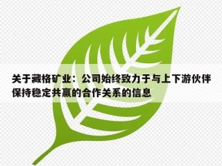 关于藏格矿业：公司始终致力于与上下游伙伴保持稳定共赢的合作关系的信息